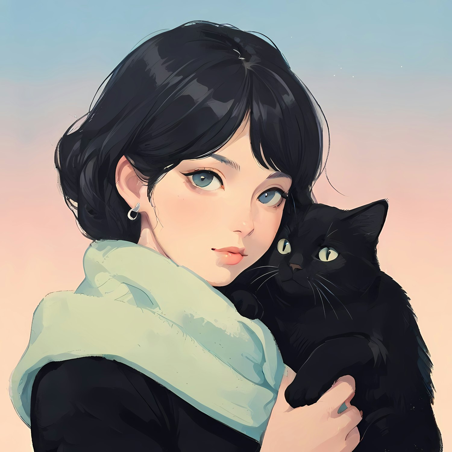 Woman with Black Cat