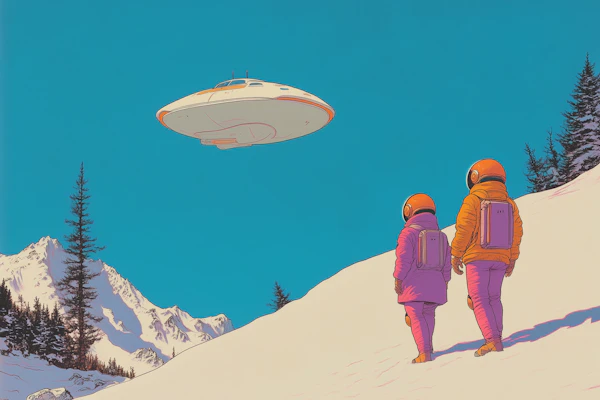 Futuristic Exploration in Snowy Landscape