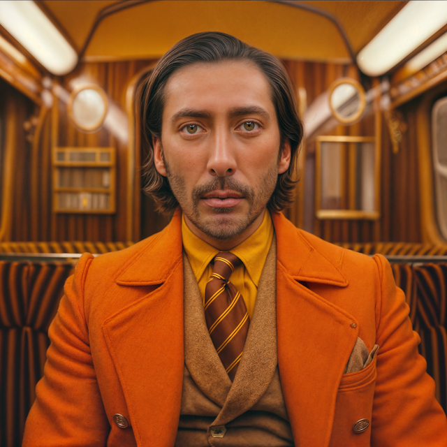 Portrait of a Man in Vintage Train Saloon