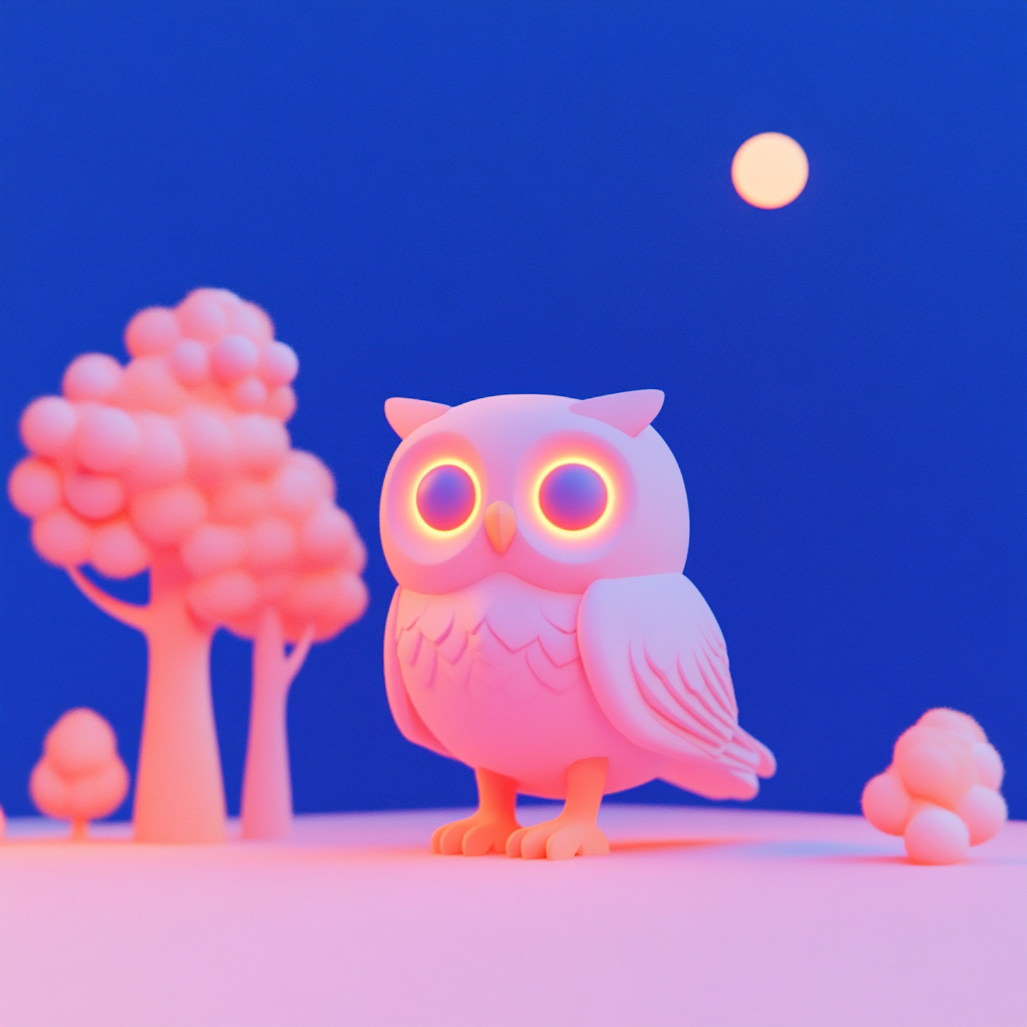 Neon Owl in Stylized Landscape