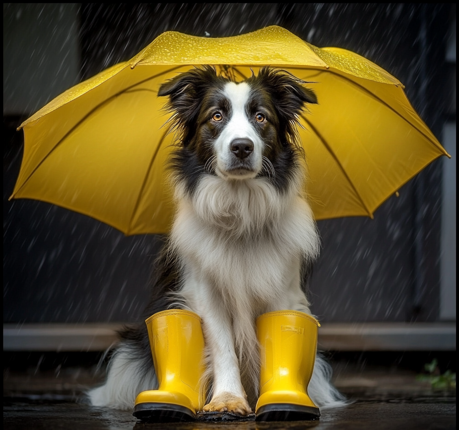 Dog Under Yellow Umbrella