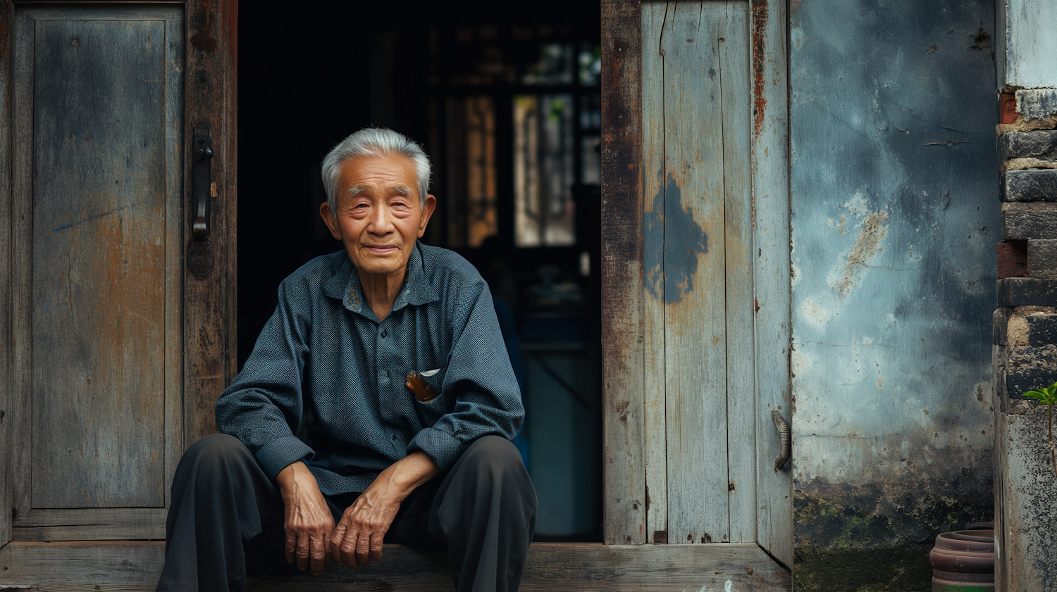 Elderly Man at Traditional House