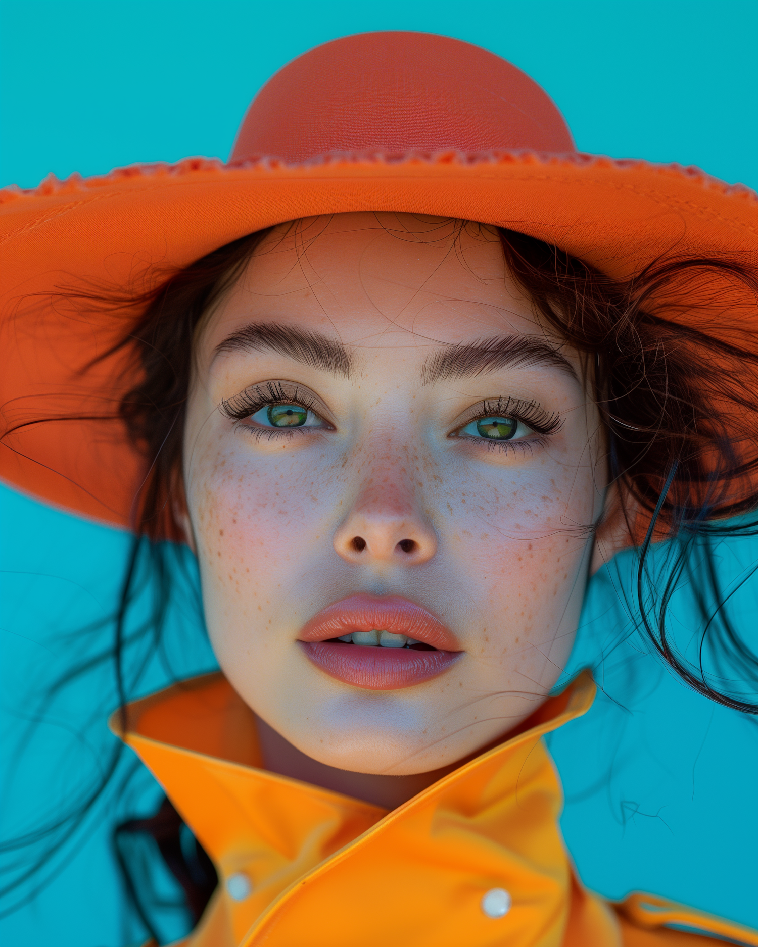 Vibrant Orange Hat Fashion Portrait