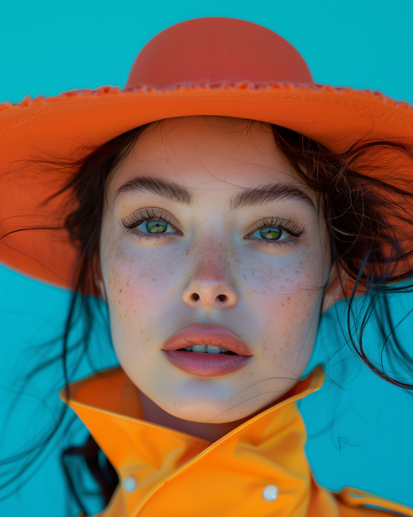 Vibrant Orange Hat Fashion Portrait