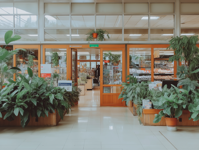 Store Entrance with Plants