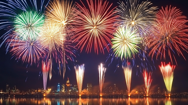 Fireworks Over City Skyline