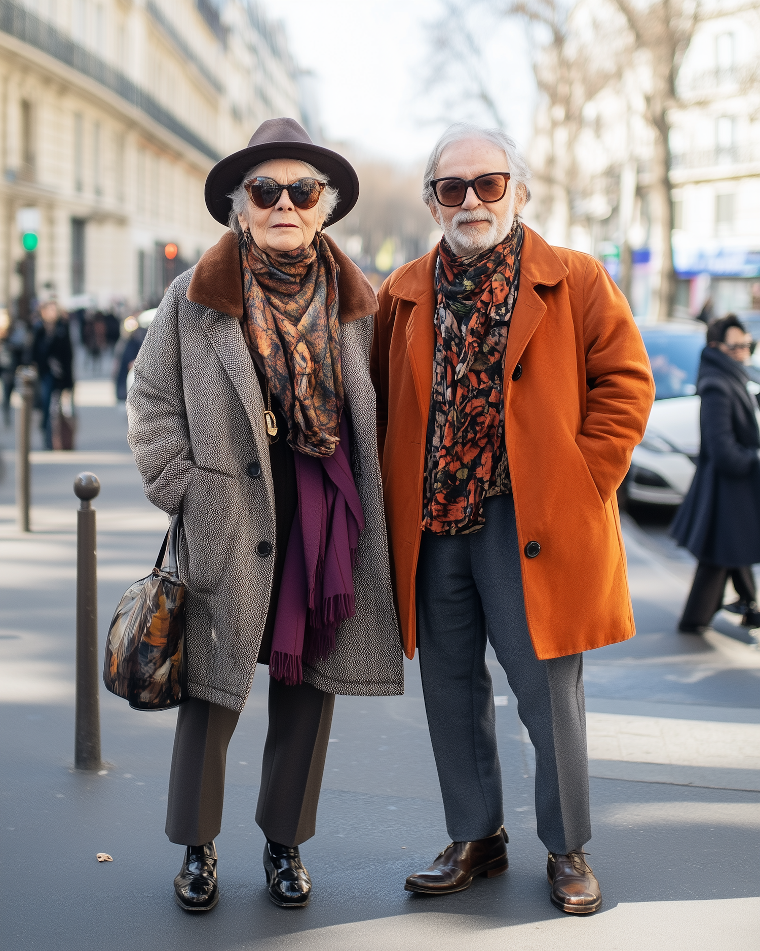 Elderly Couple in Stylish Attire on City Street