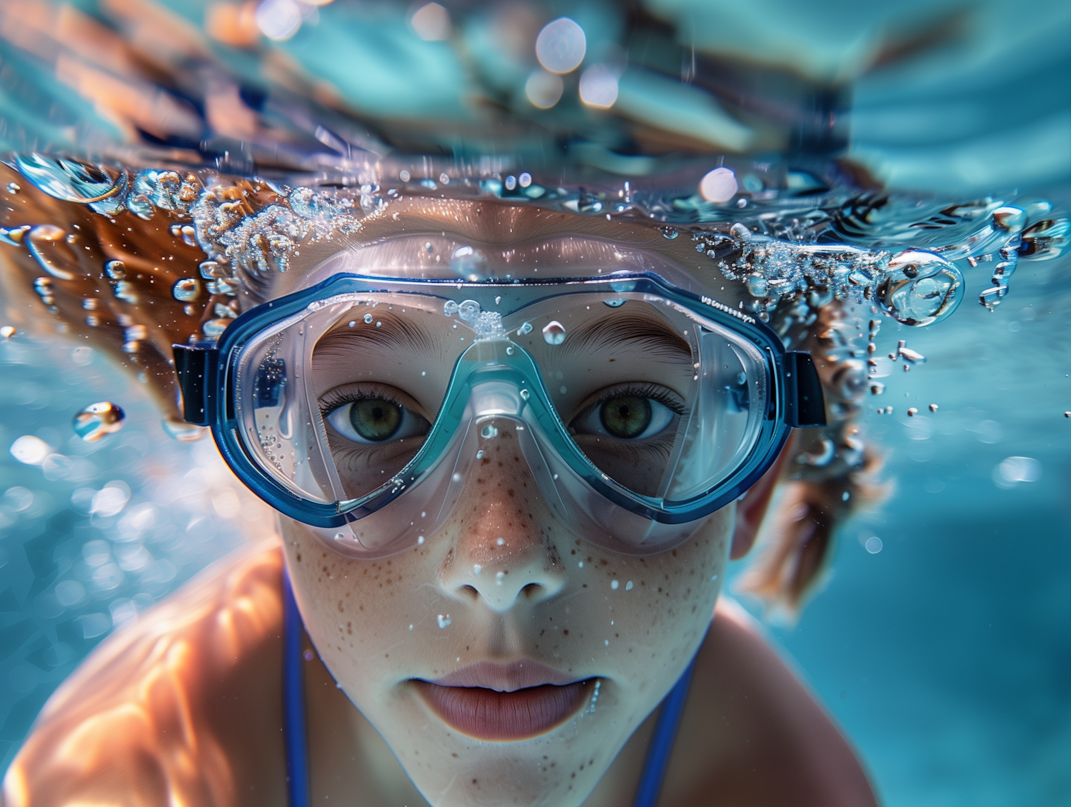 Submerged Youth with Magnified Gaze