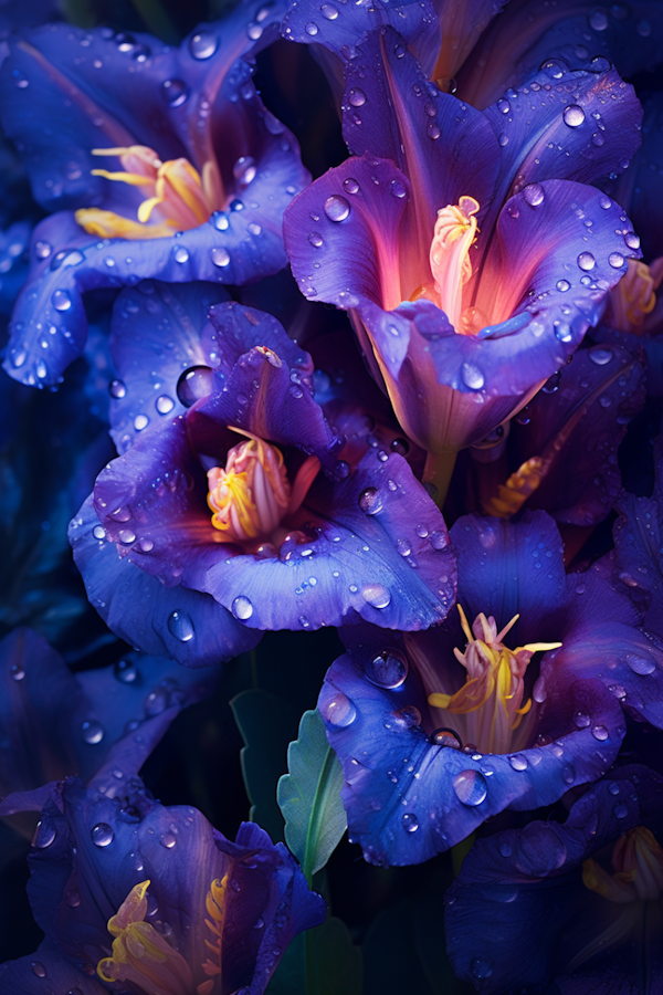 Dew-Kissed Daylilies: A Symphony of Blue and Purple