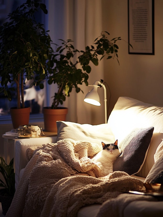 Cozy Indoor Scene with Cat