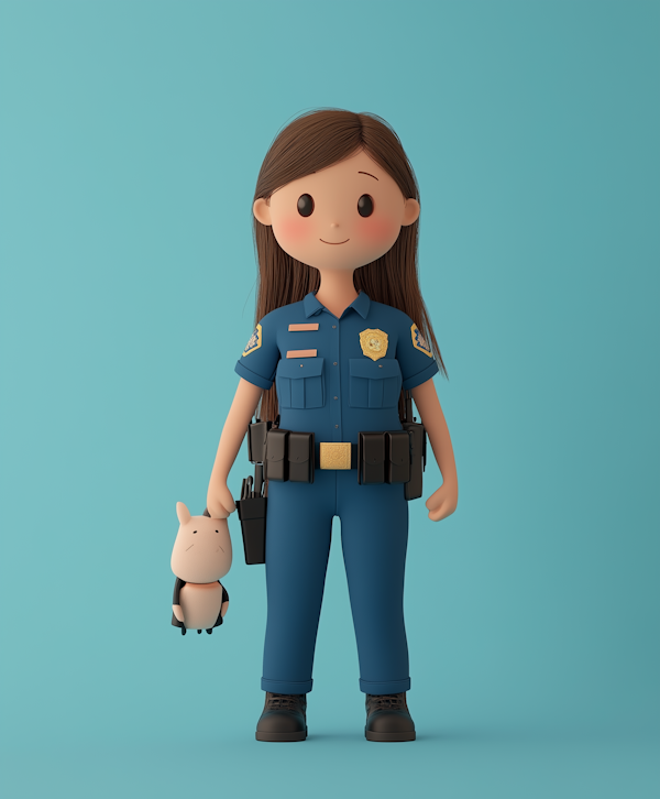 Cartoon Female Police Officer with Toy Pig