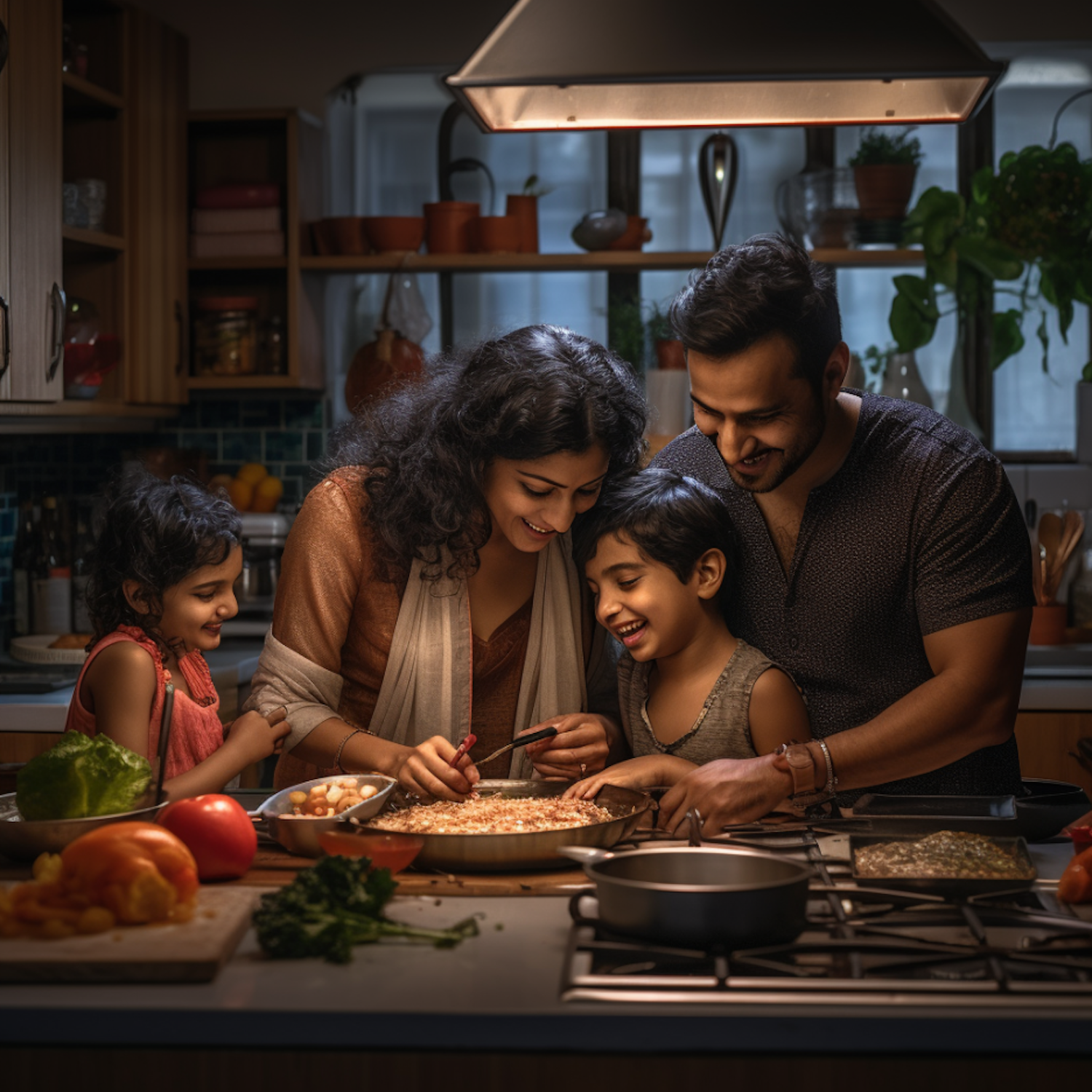 South Asian Family Bonding in Kitchen