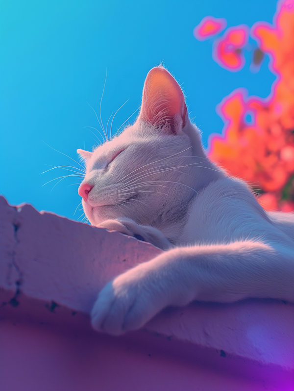 Peaceful Cat in Colorful Contrast