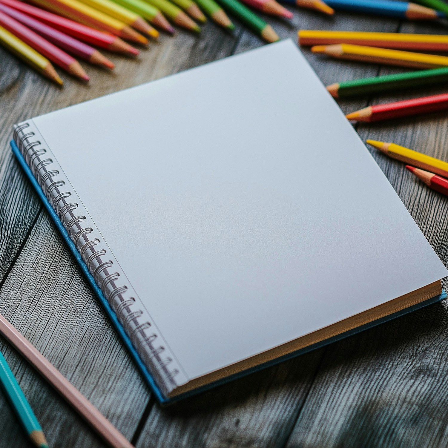 Blank Notebook with Colored Pencils