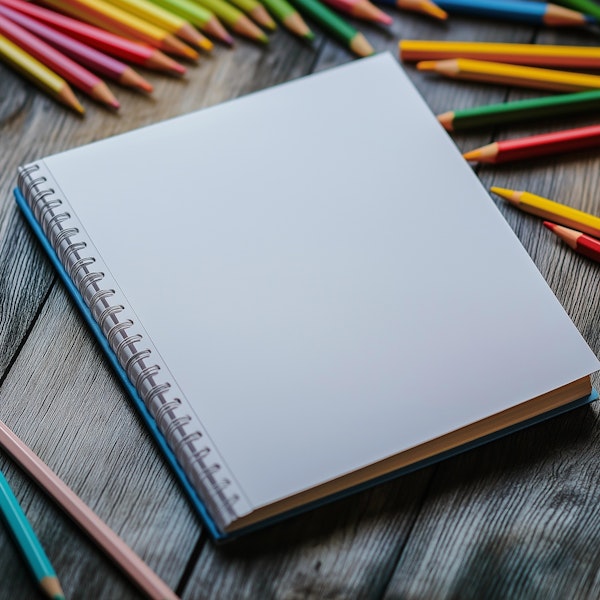 Blank Notebook with Colored Pencils