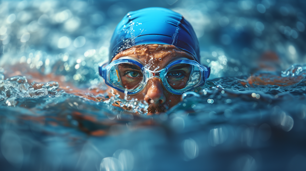 Focused Swimmer Emerging from Water