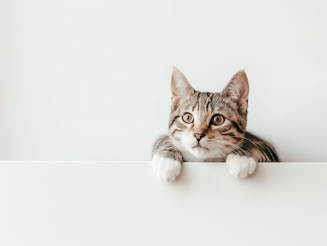 Curious Cat Peering Over Ledge