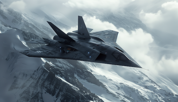 Futuristic Stealth Aircraft Over Snowy Mountains