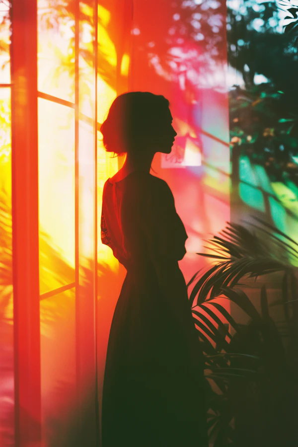 Silhouette Against Multicolored Background