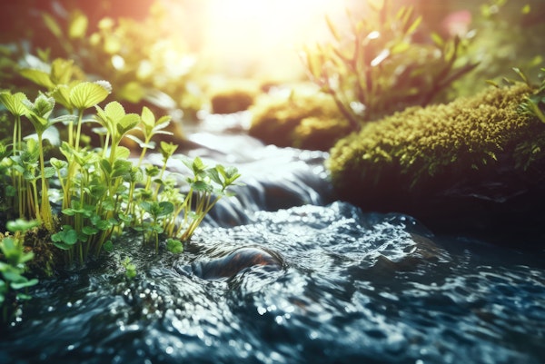 Serene Freshwater Stream in Lush Landscape