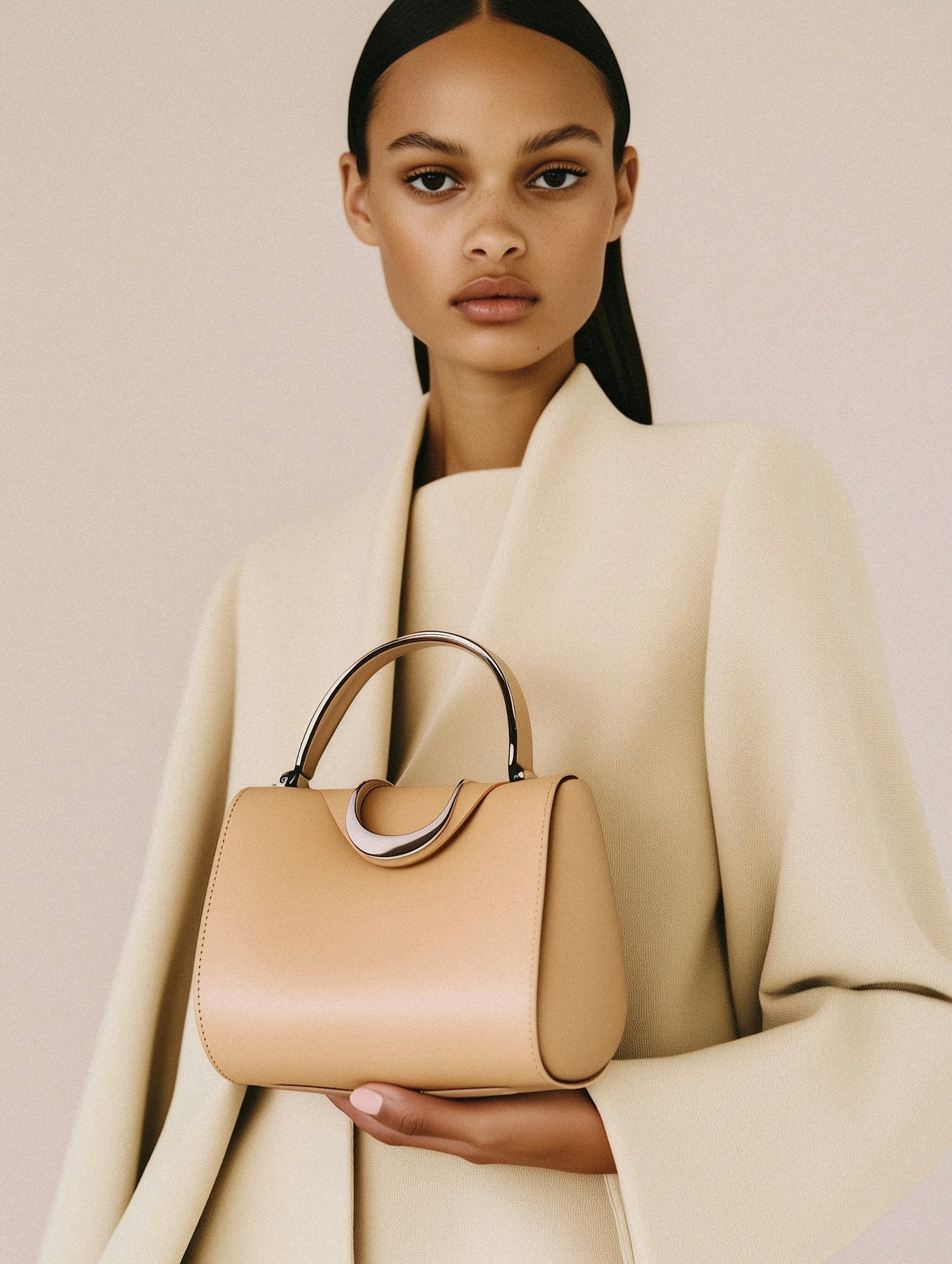 Elegant Woman with Beige Handbag