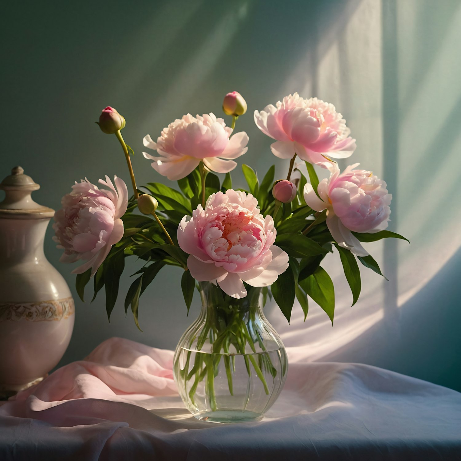 Pink Peonies in Glass Vase