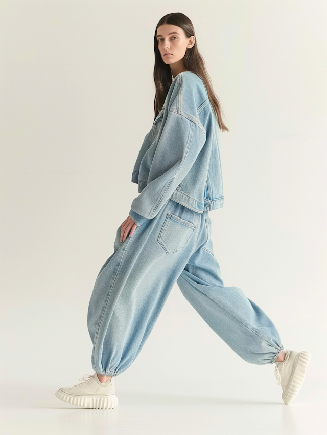 Contemplative Woman in Denim