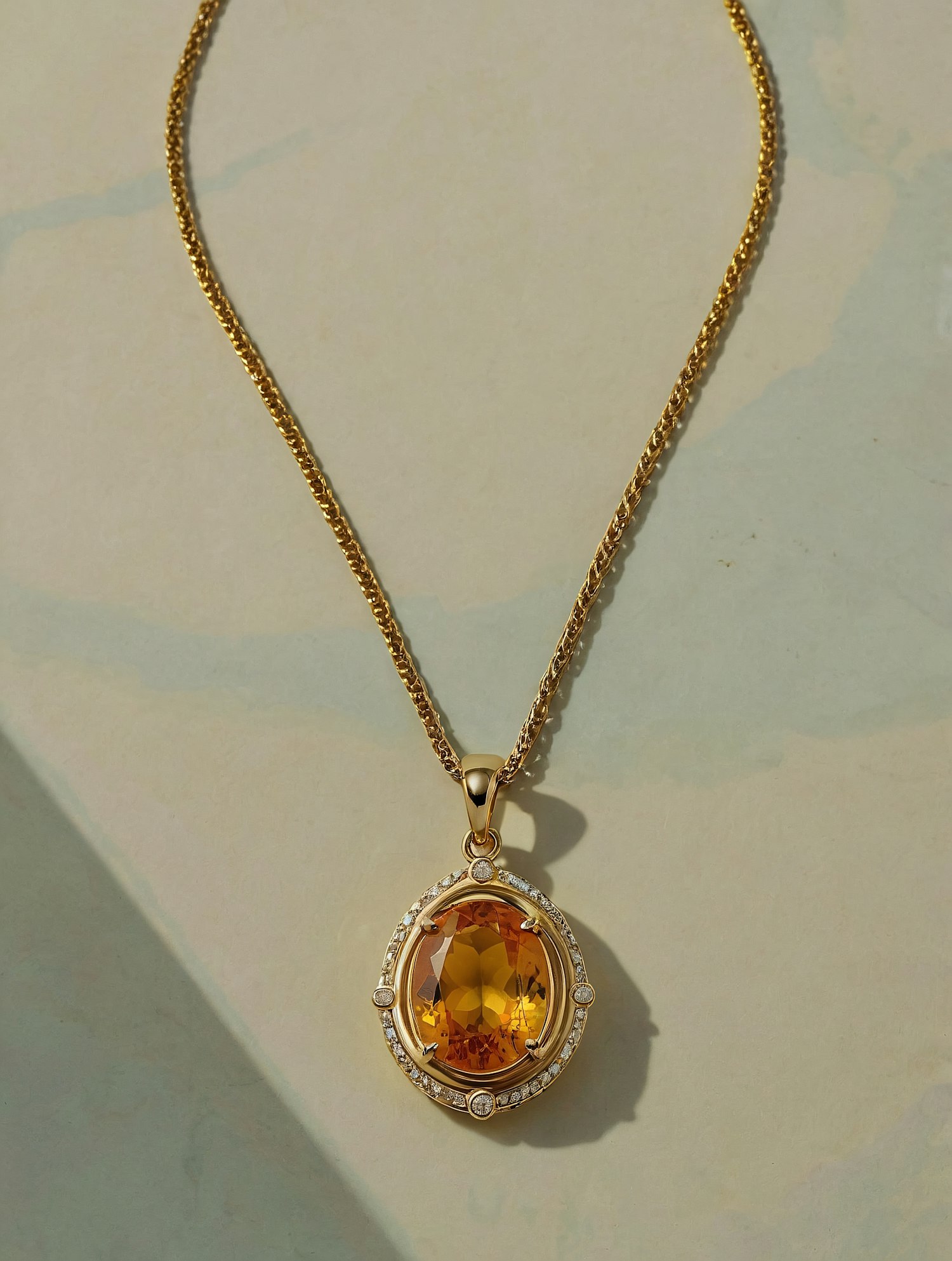 Gold Necklace with Amber Gemstone Pendant