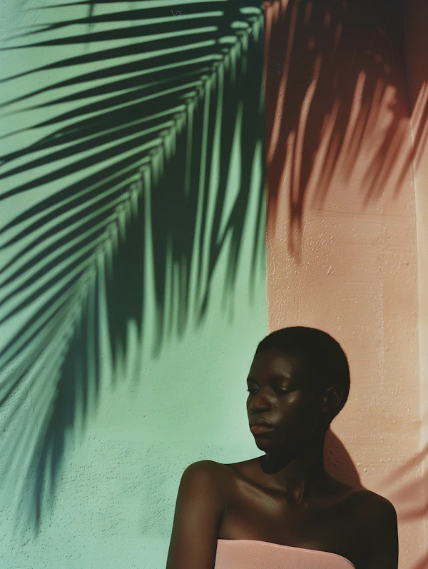 Contemplative Woman with Sunlight Patterns