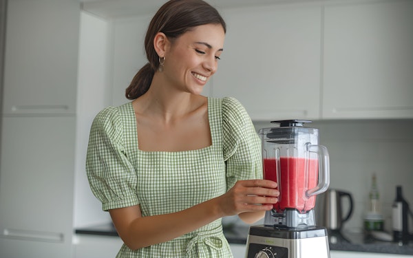 Woman Making Smoothie in Modern Kitchen