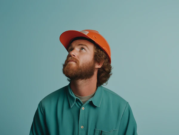 Contemplative Man in Hard Hat