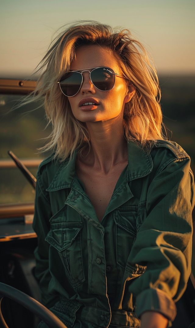 Serene Sunset Portrait of Stylish Woman