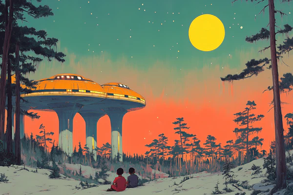 Surreal Children in Futuristic Landscape