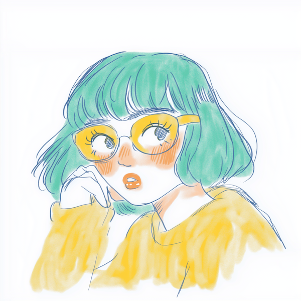 Stylized Portrait with Green Hair and Yellow Glasses