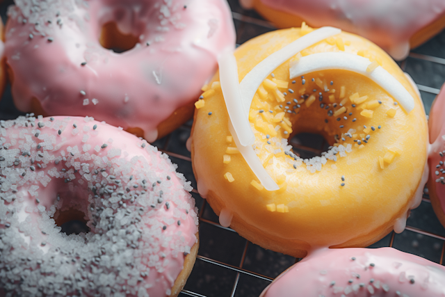 Tempting Frosted Doughnuts with Vibrant Toppings