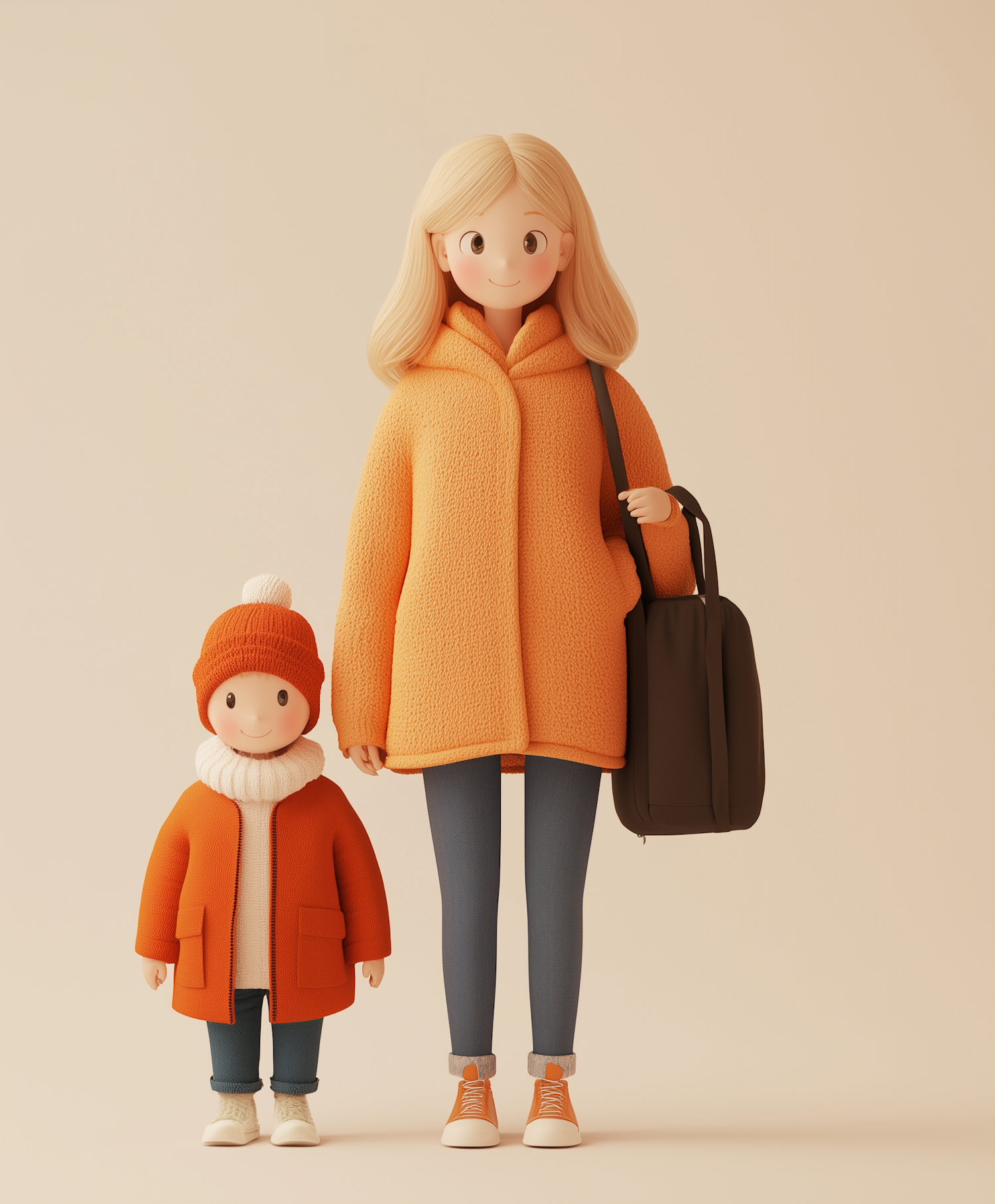 Animated Mother and Child in Winter Attire