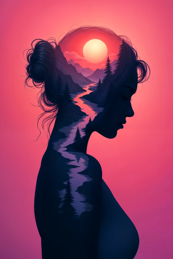 Silhouette with Landscape