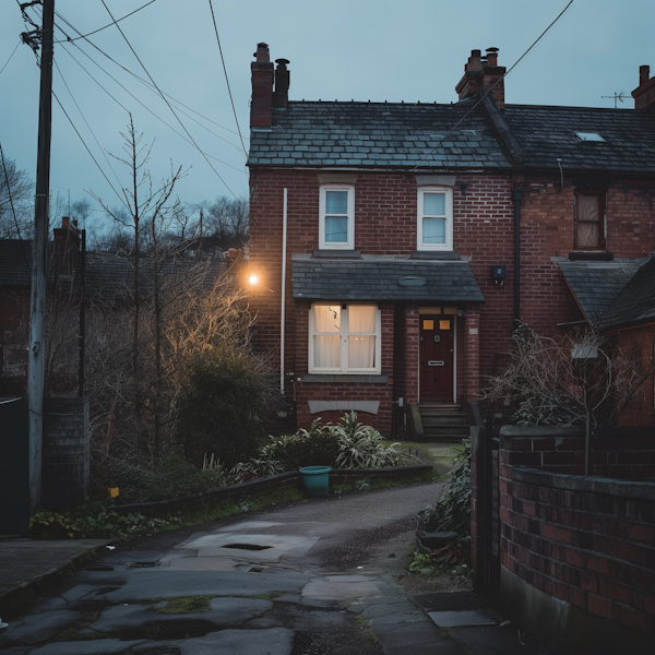 Twilight Serenity at a Red Brick House