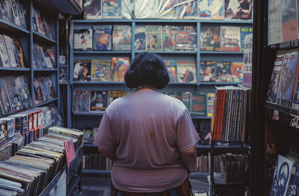 Woman Browsing Record Albums in Music Store