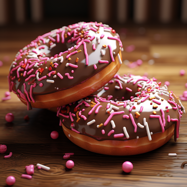 Chocolate Glazed Sprinkle Donuts on Wood