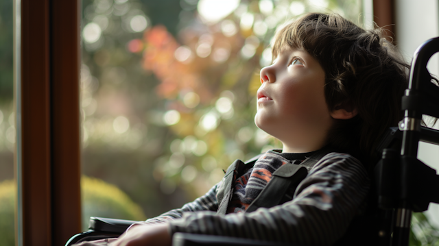 Thoughtful Boy in Wheelchair by the Window