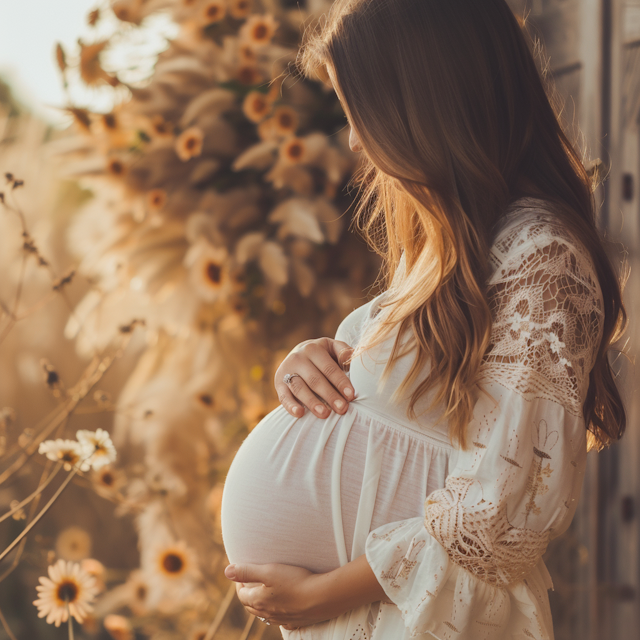 Serene Pregnant Woman with Sunflowers