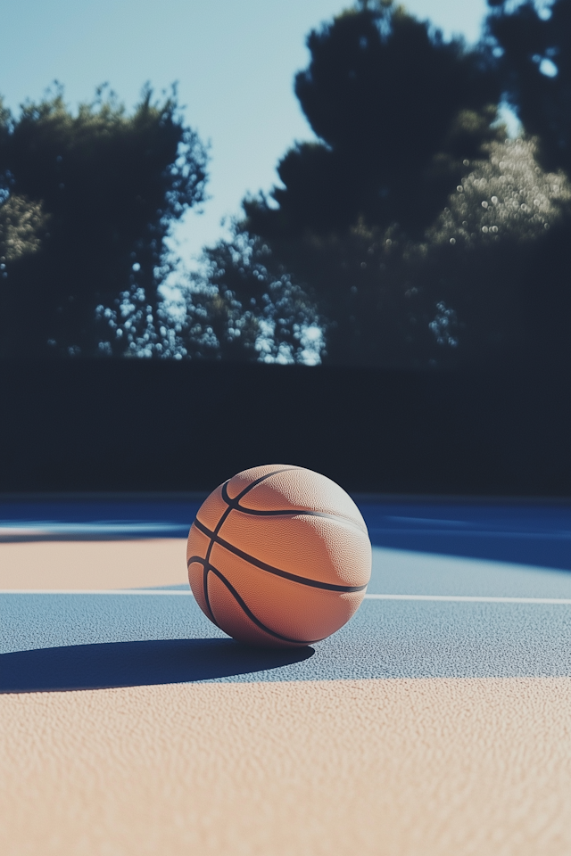 Sunlit Basketball on Court