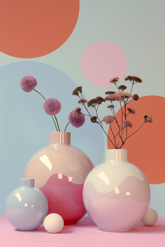 Pastel Vases and Flowers Still Life