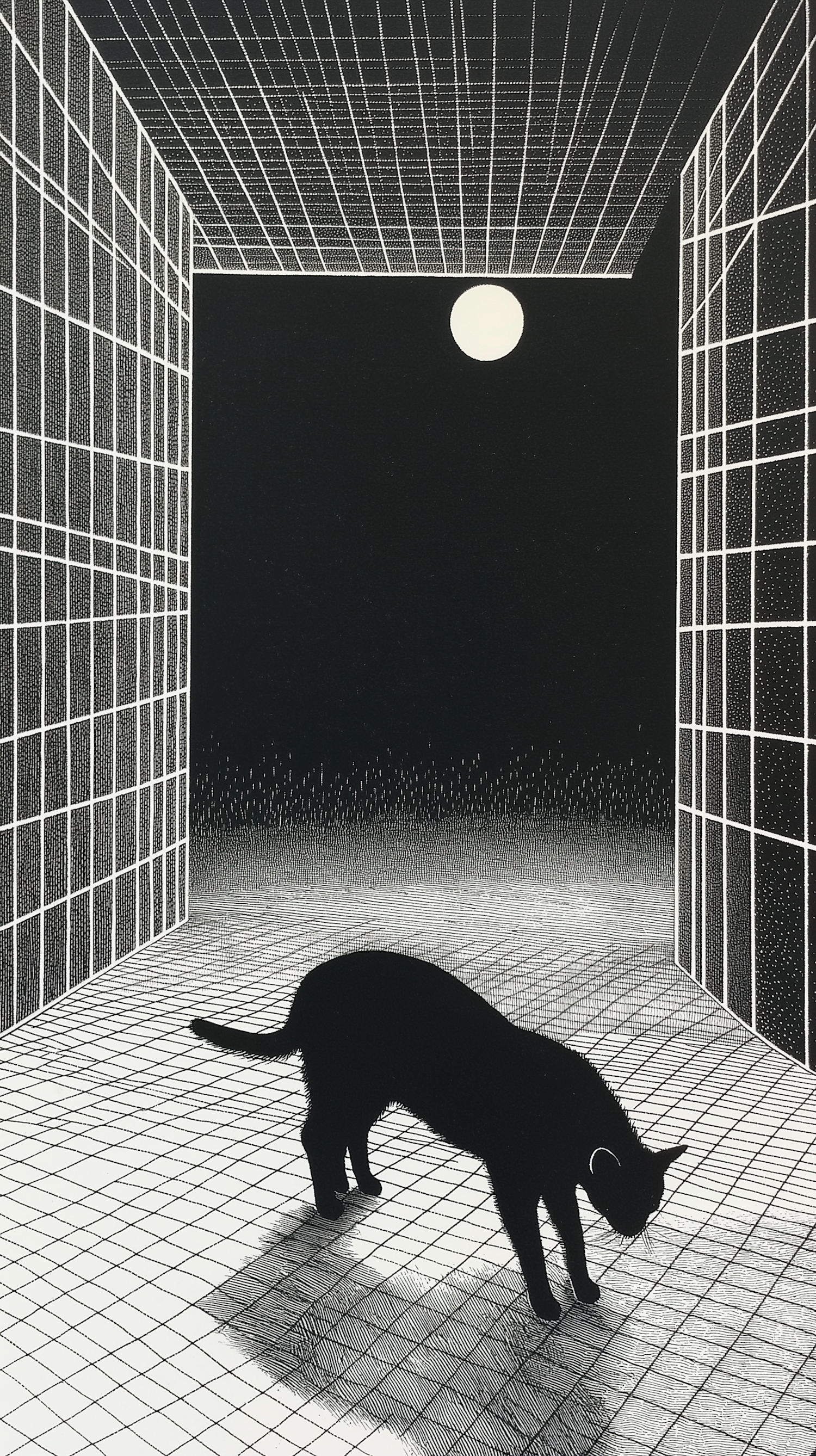 Monochromatic Corridor with Black Cat