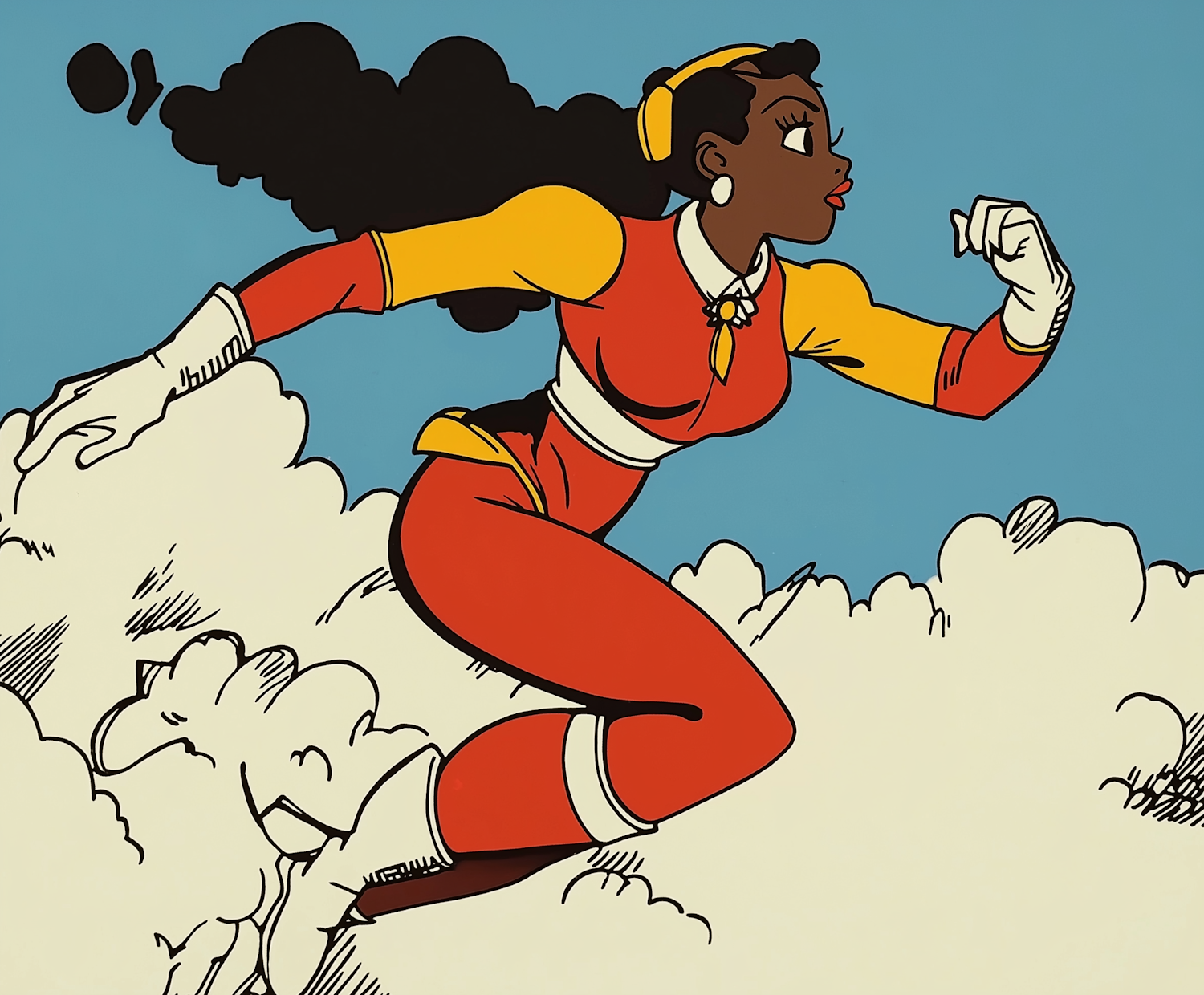 Dynamic Cartoon Superheroine in Flight