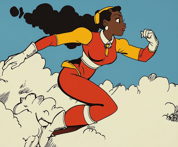 Dynamic Cartoon Superheroine in Flight