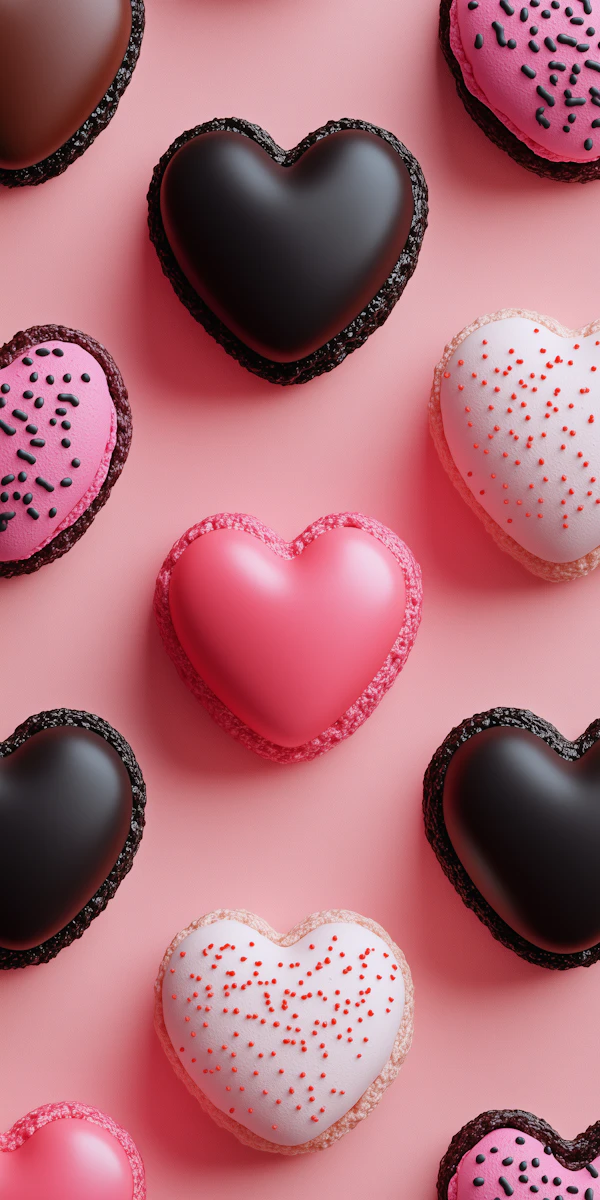 Heart-Shaped Macarons on Pink Background