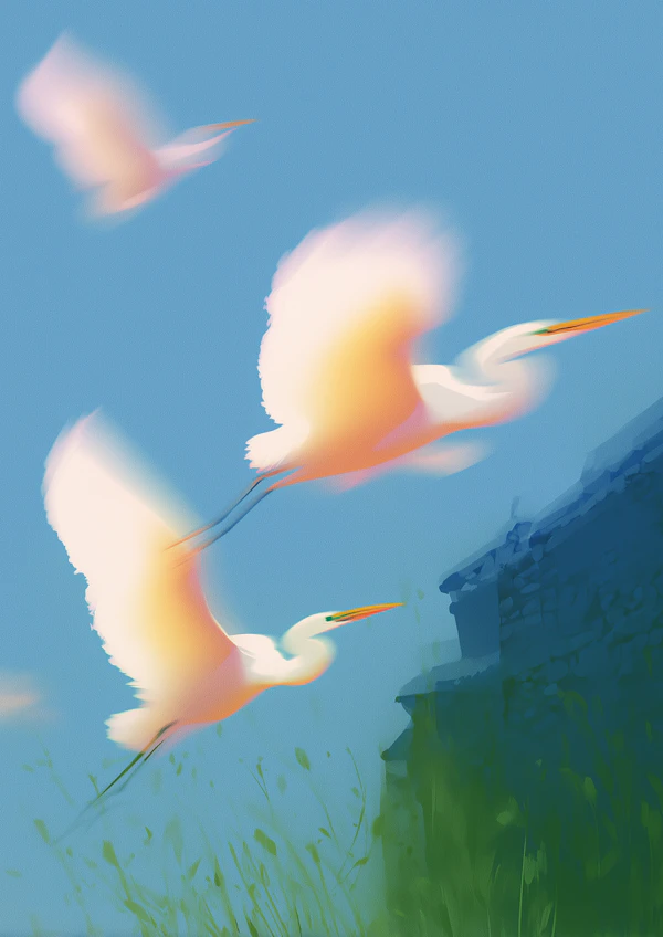 Egrets in Flight