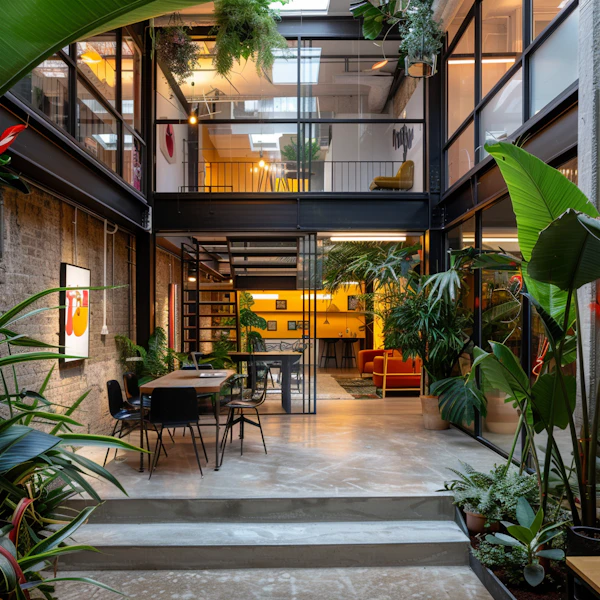 Modern Open-Concept Interior with Natural Elements